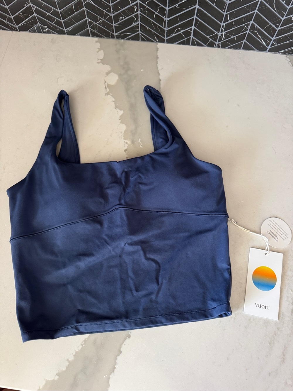 Vuori Deep Navy Crop Tank with Wide Straps